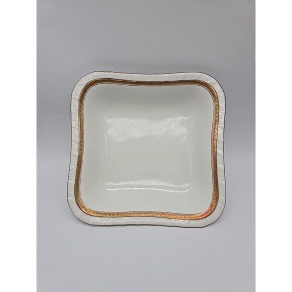 Rorstrand Sweden Large Square Porcelain Bowl #521 Gold Ribbon Pattern 8.5" - Picture 1 of 8